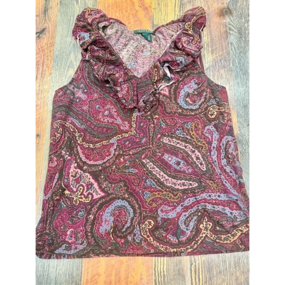 Lauren Ralph Lauren Top Blouse Sleeveless Paisley Large Purple
